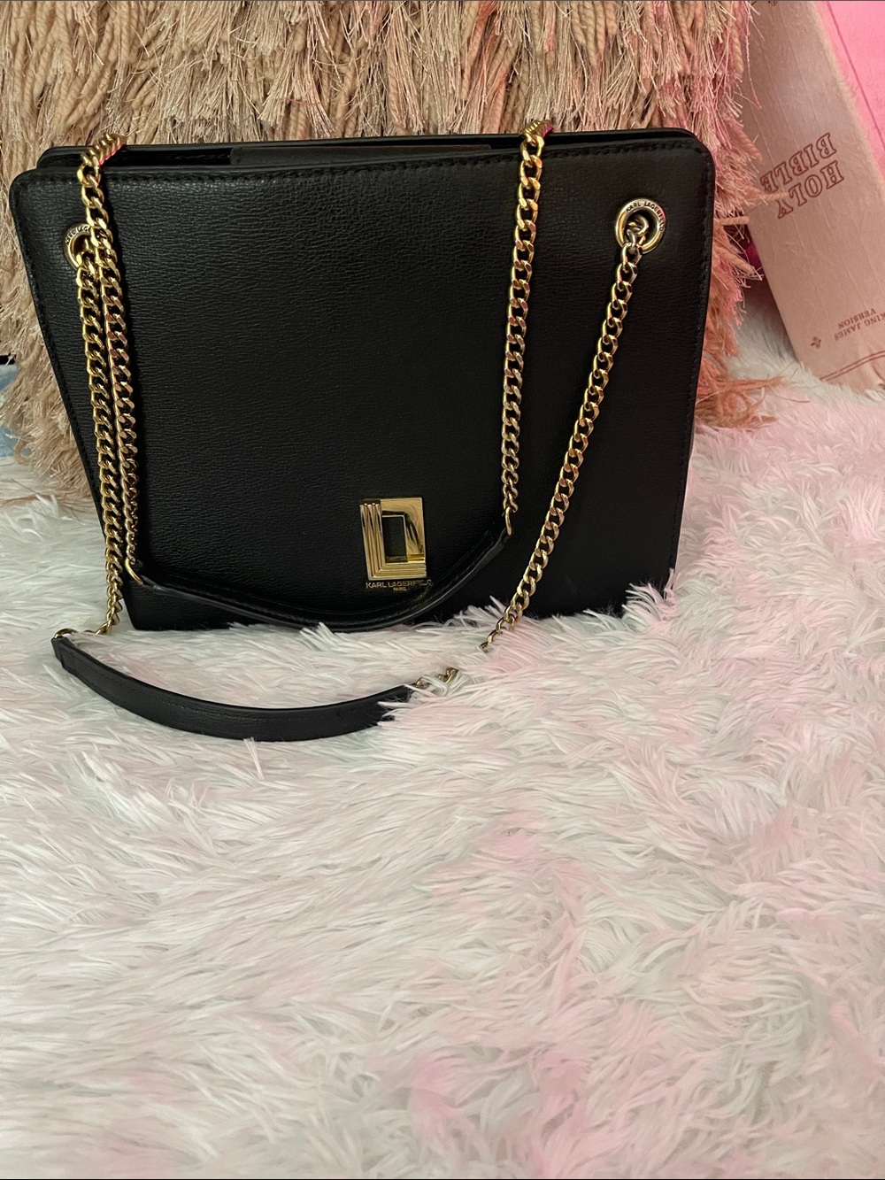 Karl Lagerfeld Black Shoulder Bag with Gold Chain